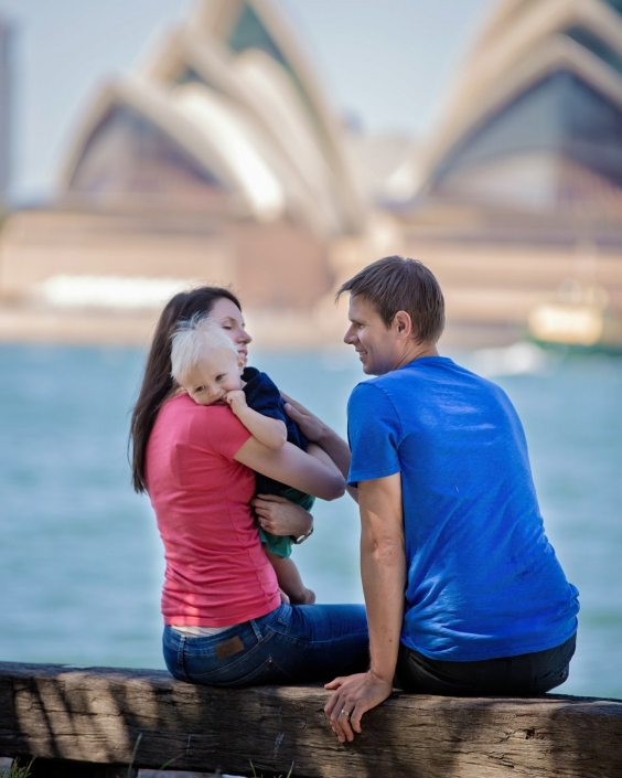 family photo with the opera house