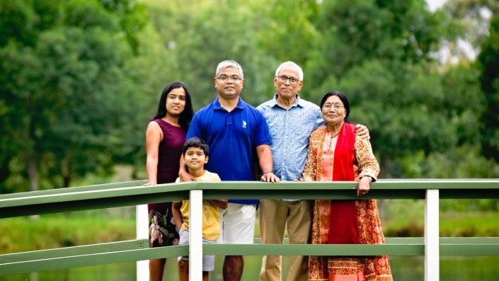 family picture on the bridge